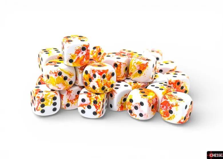 Chessex Brush Sunrise/black 12mm d6 Dice Block (36 dice)