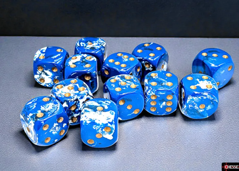 Chessex Brush Wavebreak/gold 16mm d6 Dice Block (12 dice)