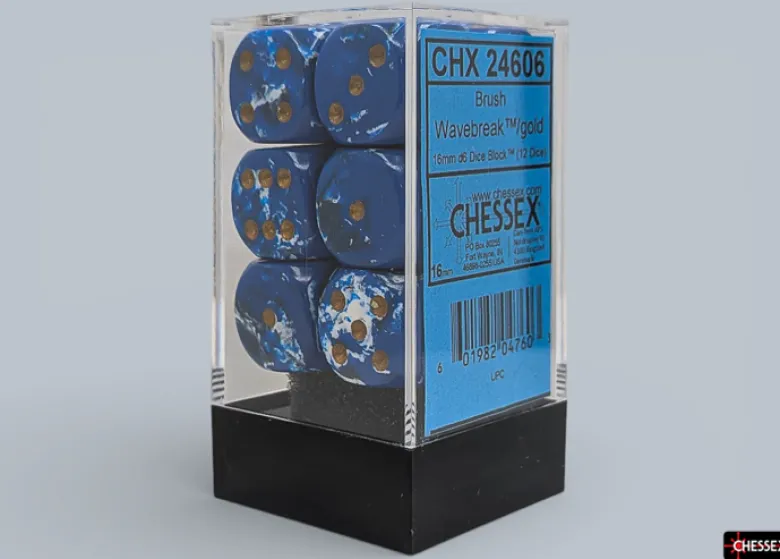 Chessex Brush Wavebreak/gold 16mm d6 Dice Block (12 dice)