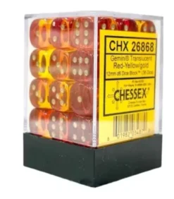 Chessex: kości k6 12mm (36 kości) - Translucent Red-Yellow/gold Dice