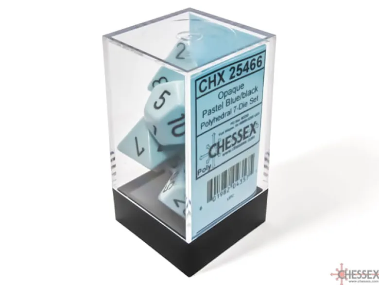 Chessex Opaque Pastel Blue/Black Polyhedral 7 Dice Set