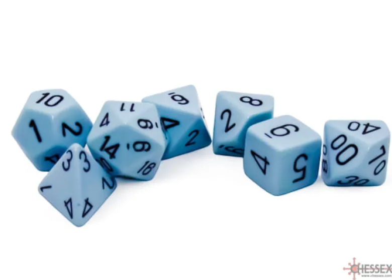 Chessex Opaque Pastel Blue/Black Polyhedral 7 Dice Set