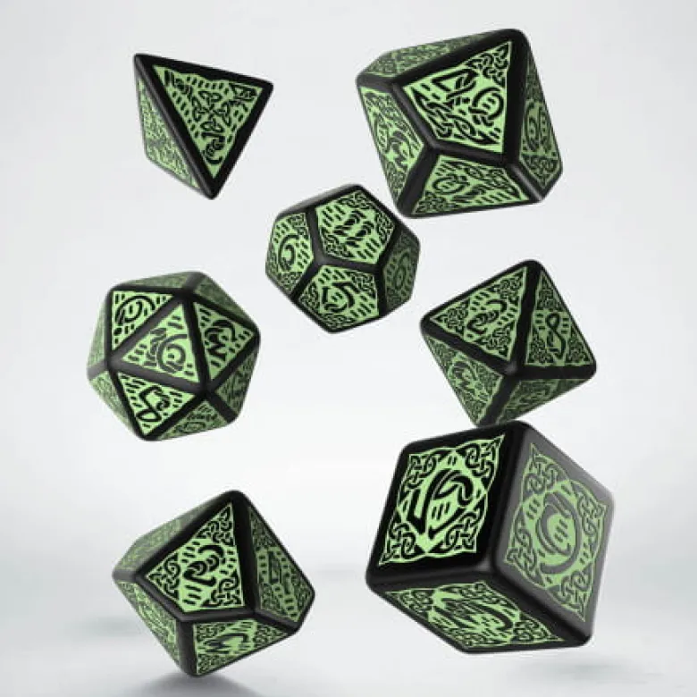 Kości RPG Celtyckie 3D Czarno-zielone (7)