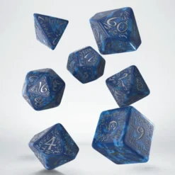 Kości RPG Elfickie Kobaltowo-srebrne (7)