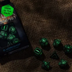 Kości RPG Runiczne Czarno-fosforyzujące (7)