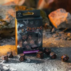 Kości RPG Smocze Modern Czarno-miedziane Obsydian