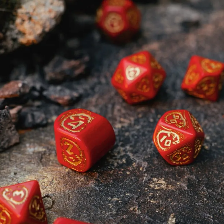 Kości RPG Smocze Modern Czerwono-złote Rubin