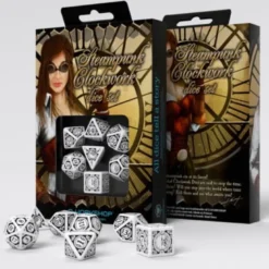 Kości RPG Steampunk Clockwork Biało-czarne