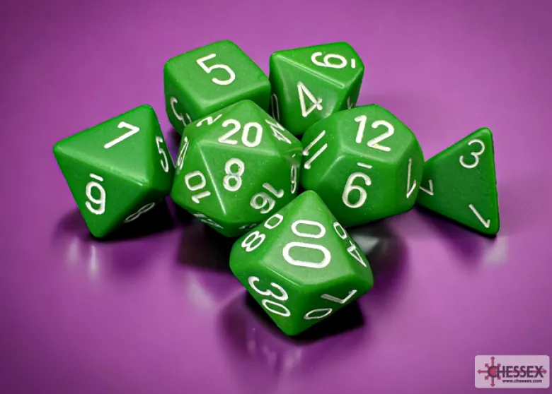 Opaque Green/white Polyhedral 7-Dice Set