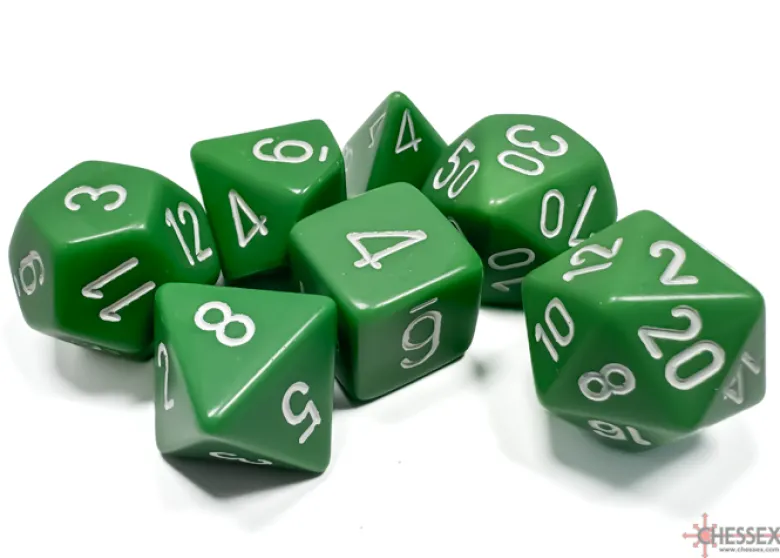 Opaque Green/white Polyhedral 7-Dice Set