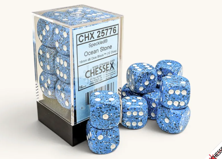 Speckled Ocean Stone - zestaw kości k6 16mm (12 kości)