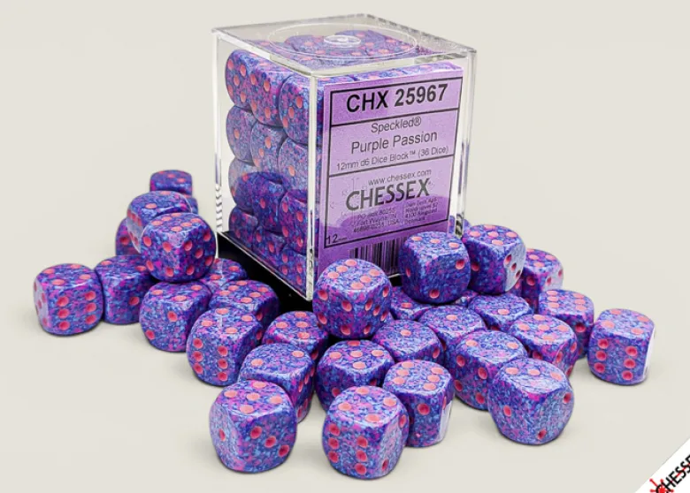 Speckled Purple Passion - zestaw kości k6 12mm (36 kości)